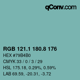 カラーコード: RGB 121.1 180.8 176 | qconv.com