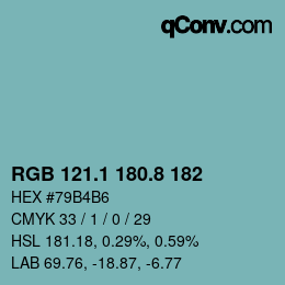 Farbcode: RGB 121.1 180.8 182 | qconv.com