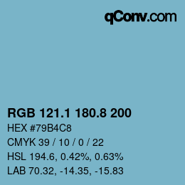 カラーコード: RGB 121.1 180.8 200 | qconv.com