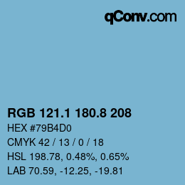 Color code: RGB 121.1 180.8 208 | qconv.com