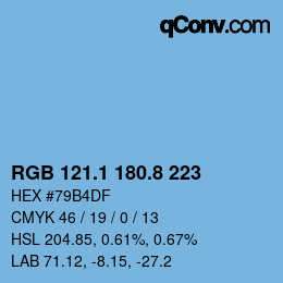 Farbcode: RGB 121.1 180.8 223 | qconv.com