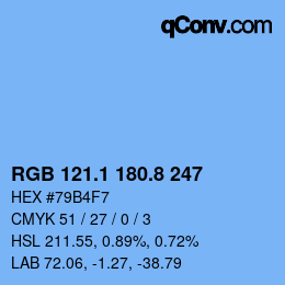 カラーコード: RGB 121.1 180.8 247 | qconv.com