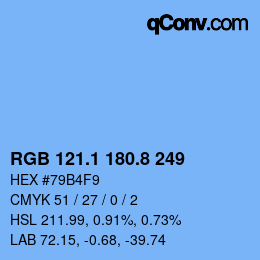 カラーコード: RGB 121.1 180.8 249 | qconv.com