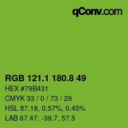 カラーコード: RGB 121.1 180.8 49 | qconv.com