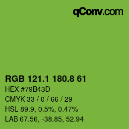 カラーコード: RGB 121.1 180.8 61 | qconv.com