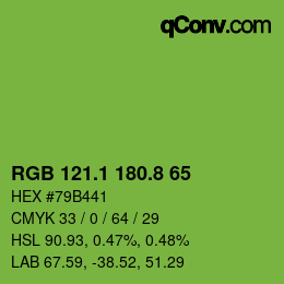 カラーコード: RGB 121.1 180.8 65 | qconv.com
