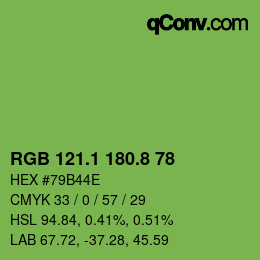 カラーコード: RGB 121.1 180.8 78 | qconv.com