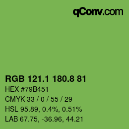 カラーコード: RGB 121.1 180.8 81 | qconv.com