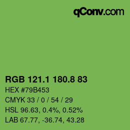 カラーコード: RGB 121.1 180.8 83 | qconv.com