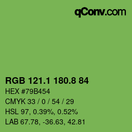 カラーコード: RGB 121.1 180.8 84 | qconv.com
