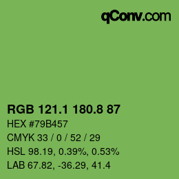 カラーコード: RGB 121.1 180.8 87 | qconv.com