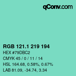 カラーコード: RGB 121.1 219 194 | qconv.com