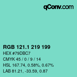 カラーコード: RGB 121.1 219 199 | qconv.com