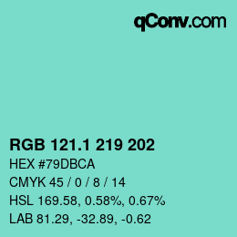 カラーコード: RGB 121.1 219 202 | qconv.com