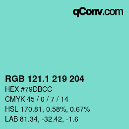カラーコード: RGB 121.1 219 204 | qconv.com