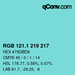 Color code: RGB 121.1 219 217 | qconv.com