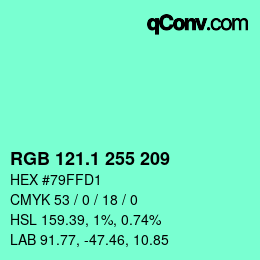 カラーコード: RGB 121.1 255 209 | qconv.com