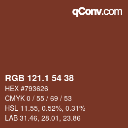 カラーコード: RGB 121.1 54 38 | qconv.com