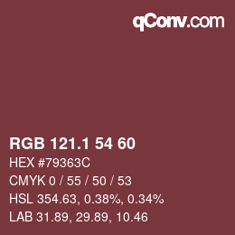 カラーコード: RGB 121.1 54 60 | qconv.com