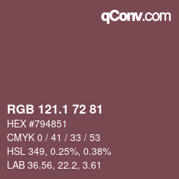 カラーコード: RGB 121.1 72 81 | qconv.com