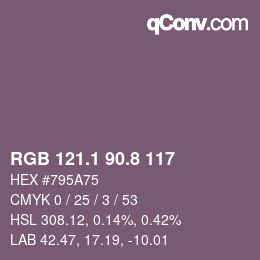 カラーコード: RGB 121.1 90.8 117 | qconv.com