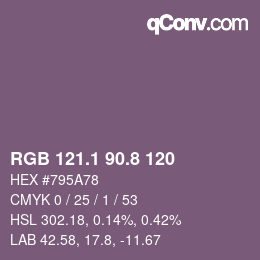 Color code: RGB 121.1 90.8 120 | qconv.com