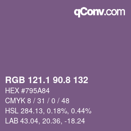 カラーコード: RGB 121.1 90.8 132 | qconv.com