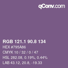 カラーコード: RGB 121.1 90.8 134 | qconv.com
