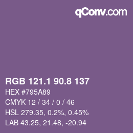 カラーコード: RGB 121.1 90.8 137 | qconv.com