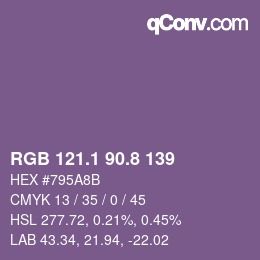 カラーコード: RGB 121.1 90.8 139 | qconv.com