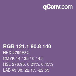 カラーコード: RGB 121.1 90.8 140 | qconv.com