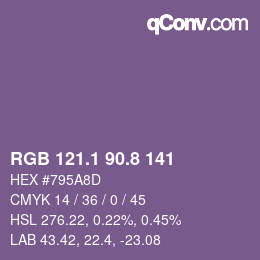 Color code: RGB 121.1 90.8 141 | qconv.com