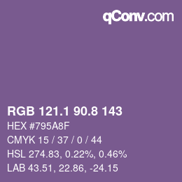 カラーコード: RGB 121.1 90.8 143 | qconv.com