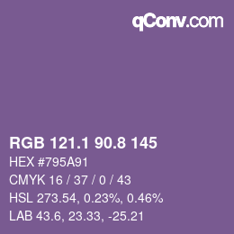 カラーコード: RGB 121.1 90.8 145 | qconv.com