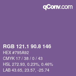 Farbcode: RGB 121.1 90.8 146 | qconv.com