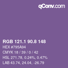 カラーコード: RGB 121.1 90.8 148 | qconv.com