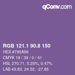 カラーコード: RGB 121.1 90.8 150 | qconv.com