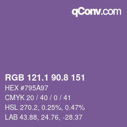 カラーコード: RGB 121.1 90.8 151 | qconv.com