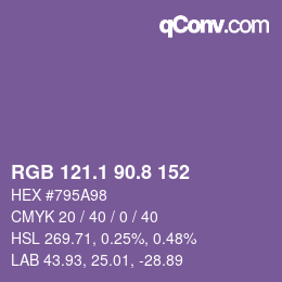カラーコード: RGB 121.1 90.8 152 | qconv.com