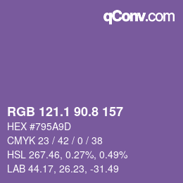 カラーコード: RGB 121.1 90.8 157 | qconv.com