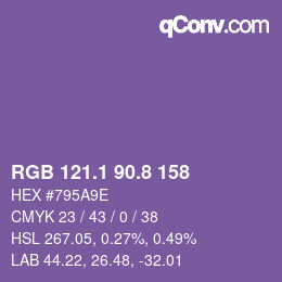 カラーコード: RGB 121.1 90.8 158 | qconv.com