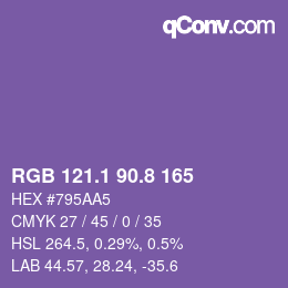カラーコード: RGB 121.1 90.8 165 | qconv.com