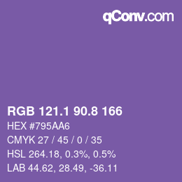 カラーコード: RGB 121.1 90.8 166 | qconv.com