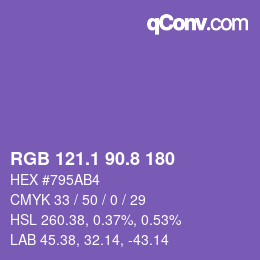 カラーコード: RGB 121.1 90.8 180 | qconv.com
