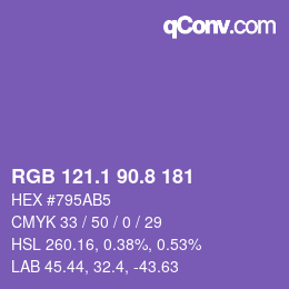 カラーコード: RGB 121.1 90.8 181 | qconv.com