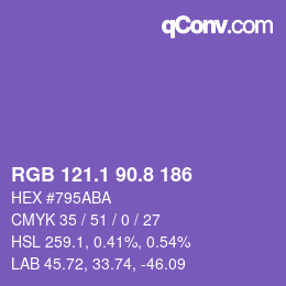 カラーコード: RGB 121.1 90.8 186 | qconv.com