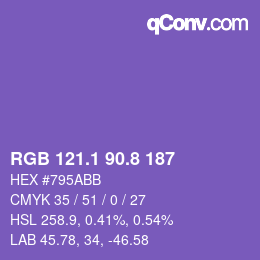 カラーコード: RGB 121.1 90.8 187 | qconv.com