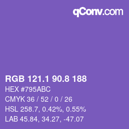 カラーコード: RGB 121.1 90.8 188 | qconv.com