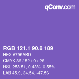 カラーコード: RGB 121.1 90.8 189 | qconv.com