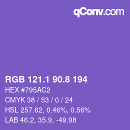 カラーコード: RGB 121.1 90.8 194 | qconv.com